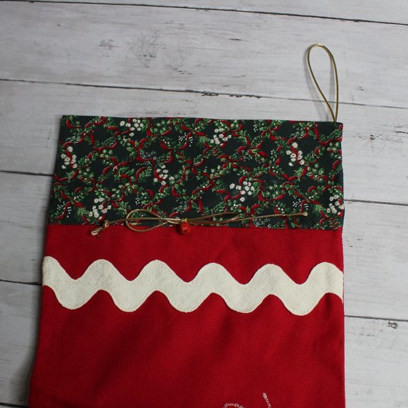 Vintage Handmade Christmas Stocking Red Green Monogram Name Laurie - Picture 6 of 6